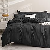 JELLYMONI Duvet Cover King Size Black - 3PCS Boho Striped Duvet Cover Set Polyester Tufted Bohemian Textured Comforter Cover with Corner Ties & Zipper Closure