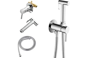 SHAMANDA Warm Water Bidet Sprayer for Toilet with Hot and Cold Brass Rough-in Valve, Stainless Steel Round Handheld Bidet Attachment Set for Feminine, Pets and Baby Diaper Wash, Polished Chrome BDS09