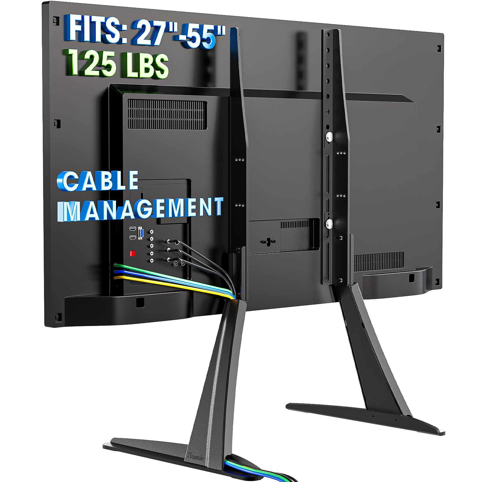 Hemudu Universal Desk Pedestal Table Top TV Stand Base VESA Pedestal Mount TV Legs for 27 inch to 55 inch LCD LED TVs-Securely Cable Management and Height Adjustment tv Legs,Holds up to 57kgs
