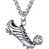 MOO&LEE Men's Stainless Steel Soccer Pendant Necklace with 24 Inches Link Chain