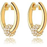 DREMMY STUDIOS Gold Dainty Huggie Hoop Earrings 18K Gold Plated Exquisite Open Tassel Dangle Charm Drop Sleeper Geometric Cross Coin Star Heart White CZ Simple Hypoallergenic Earrings for Women
