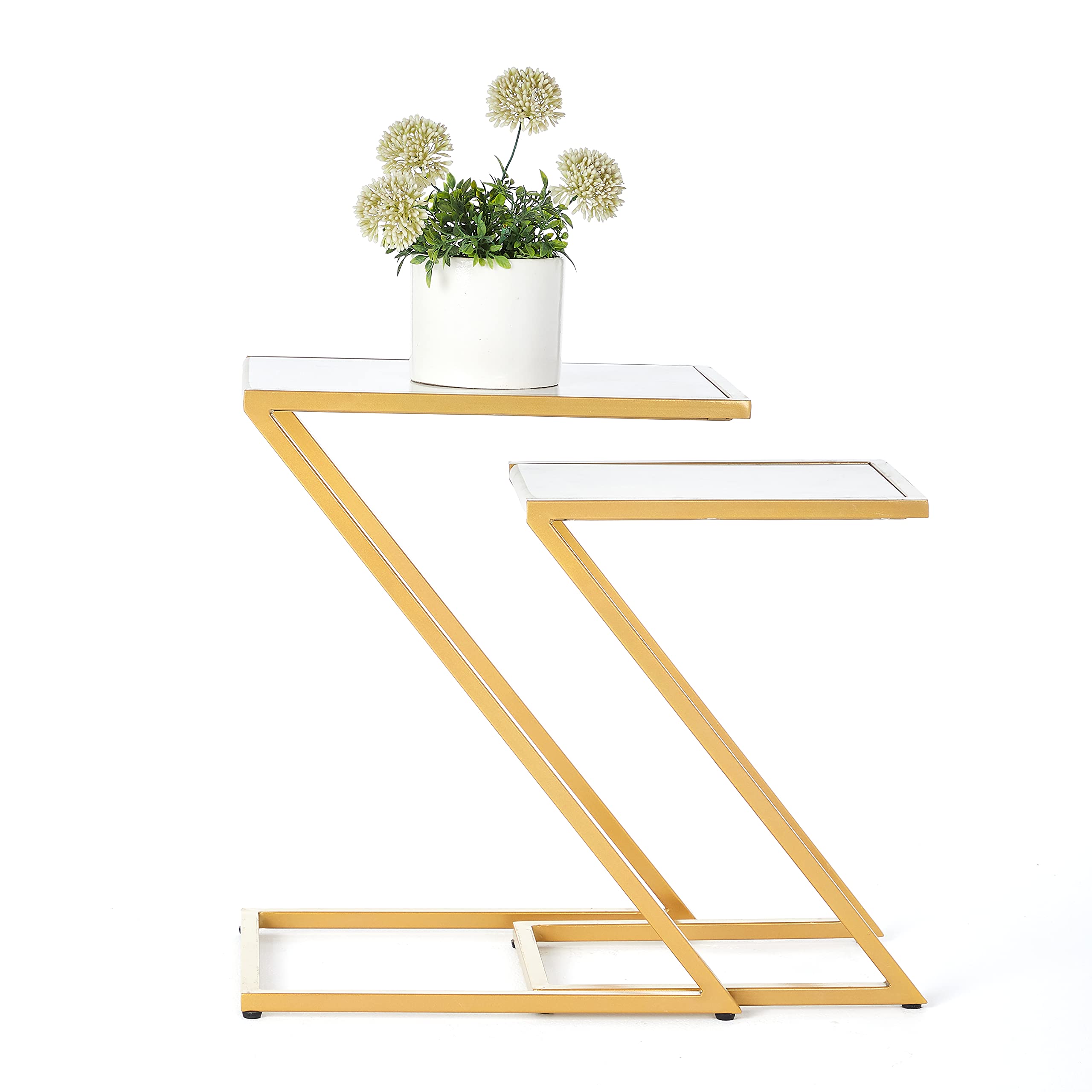 Penguin Home® Top Nesting Coffee Tables Painted Iron Steel Frame (Set of 2), Stone, Gold and Marble