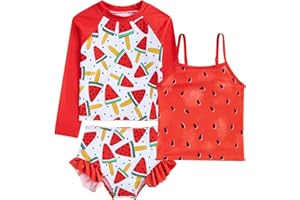 Funnycokid Girls Swimsuit 3 Pieces Long Sleeve Rash Guard Set Tankini Bathing Suits Summer Kids Swimwear 3-10 Years