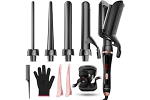 5 in 1 Curling Wand Set, Hair Curler with Waver Curling Iron Wand, Instant Heat Up Curling Iron with Interchangeable Ceramic 