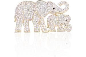 YYBONNIE Cute Mother and Baby Elephants Brooch Pins Crystal Rhinestone Animal Kingdom Breastpin Broach