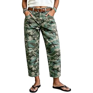 Flamingals Mid Rise Straight Leg Crop Pants for Women | Camo Print Patch Pocket Casual Trendy Pants Without Belt