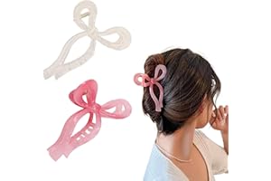 Ayesha Bows Claw Clips - 2 Colors Ribbon Coquette Clips for Thick Hair and Girls, Including Pink