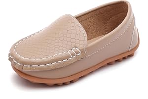 Moceen Boys Loafers PU Leather Slip-On Toddler Dress Shoes Non-Slip Sole Kids Moccasins for School Events and Daily Wear