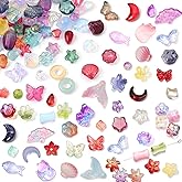150-200Pcs Assorted Glass Beads for Jewelry Making Colorful Beads of Various Flower Butterfly Geometric Animal Bow Charms Crystal Loose Bead for Bracelet Necklace Earrings Pendant Crafts DIY