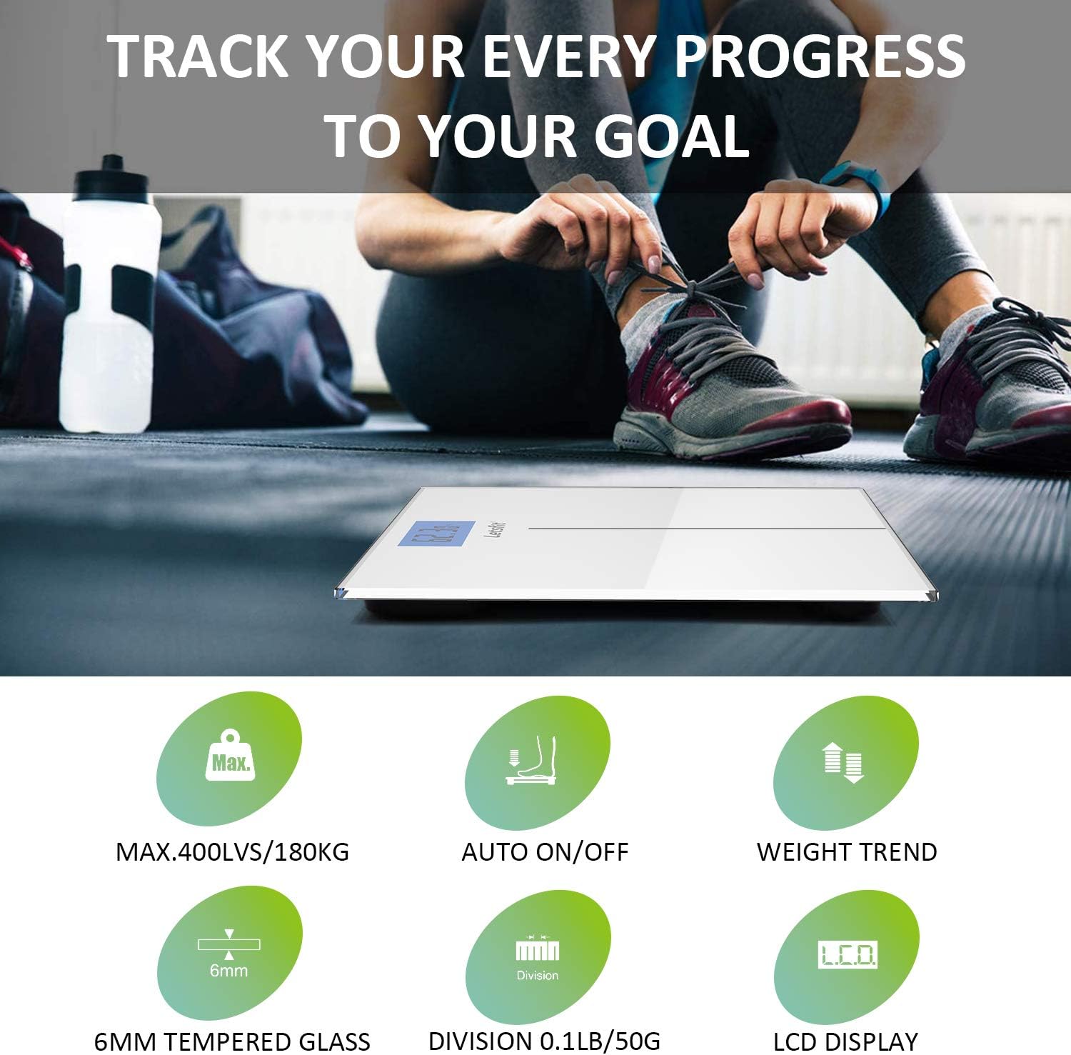 Letsfit Digital Body Weight Scale, Bathroom Scale with Large Backlit Display, Step-On Technology, High accuracy 0.1lb, 400 Pounds Max, 6mm Ultra Slim Design, Included Body Tape Measure: Health & Personal Care