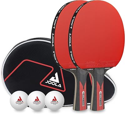 JOOLA Duo Carbon Table Tennis Set – 2 Carbon Paddles, 3 Balls & Case