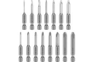 NAUIX 15 Piece Slotted Phillips Triangle Screwdriver Bit Set, 1/4 Inch Hex Shank S2 Steel Magnetic 2 Inch Long Drill Bits