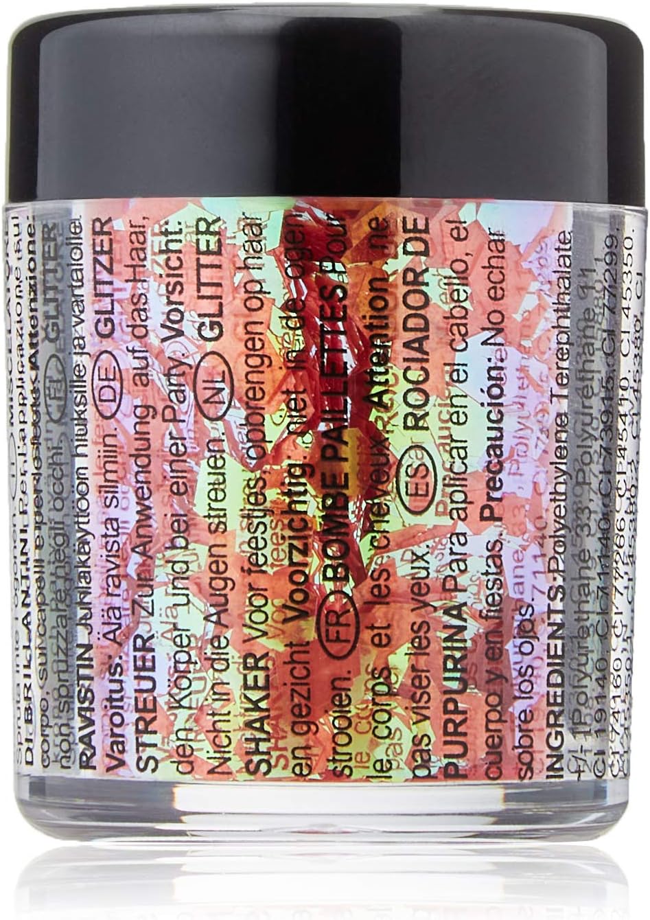 Stargazer Chunky Glitter Shaker, UV Orange. Cosmetic glitter for use on the eyes lips, face, body, hair and nails
