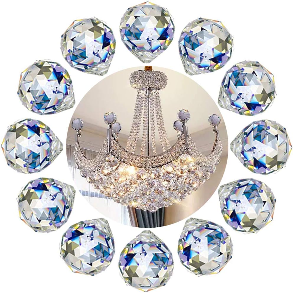 Lainrrew 12 Pcs Clear Crystal Ball Prism, 40mm/ 1.57 Inch Suncatcher Rainbow Prisms Decorative Ball for Home Office Garden Decoration