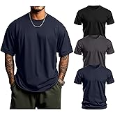 Huukeay 3 Pack Men's Big & Tall Short Sleeve Shirts, Plus Size Crew Neck Tees Basic Moisture Wicking Summer Solid Tops