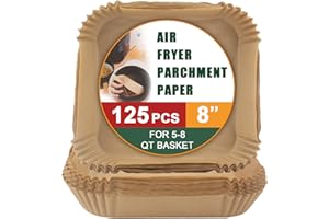 MEFOSI Air Fryer Paper Liners,125PCS Air Fryer Disposable Liners for 5-8QT Air fryer,8inch Square Non-stick Parchment Paper and Oil Proof for Easy Cleanup