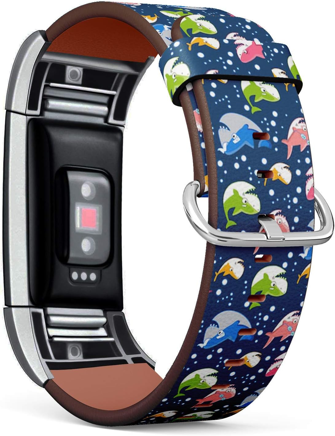 [ Compatible with Fitbit Charge 2 ] Replacement Leather Band Bracelet Strap Wristband Accessory // Shark Family Cartoon