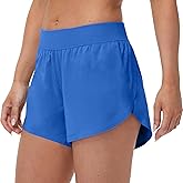 MCEDAR Women's Mid Waist Athletic Running Shorts 4" High Split for Dolphin Shorts with Comfy Mesh Liner for Gym Workout Track