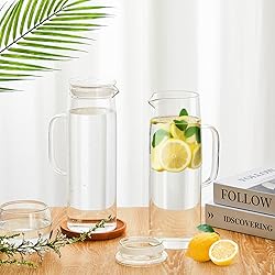 Hsei 2 Sets Glass Pitcher with Lid, 50 oz / 1500 ml