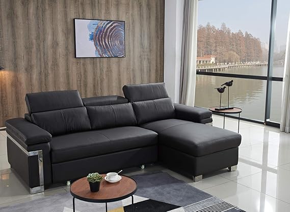 Funrelax Eck-Sofas-Set aus Leder, ausziehbar, mit Stauraum, L-förmiges