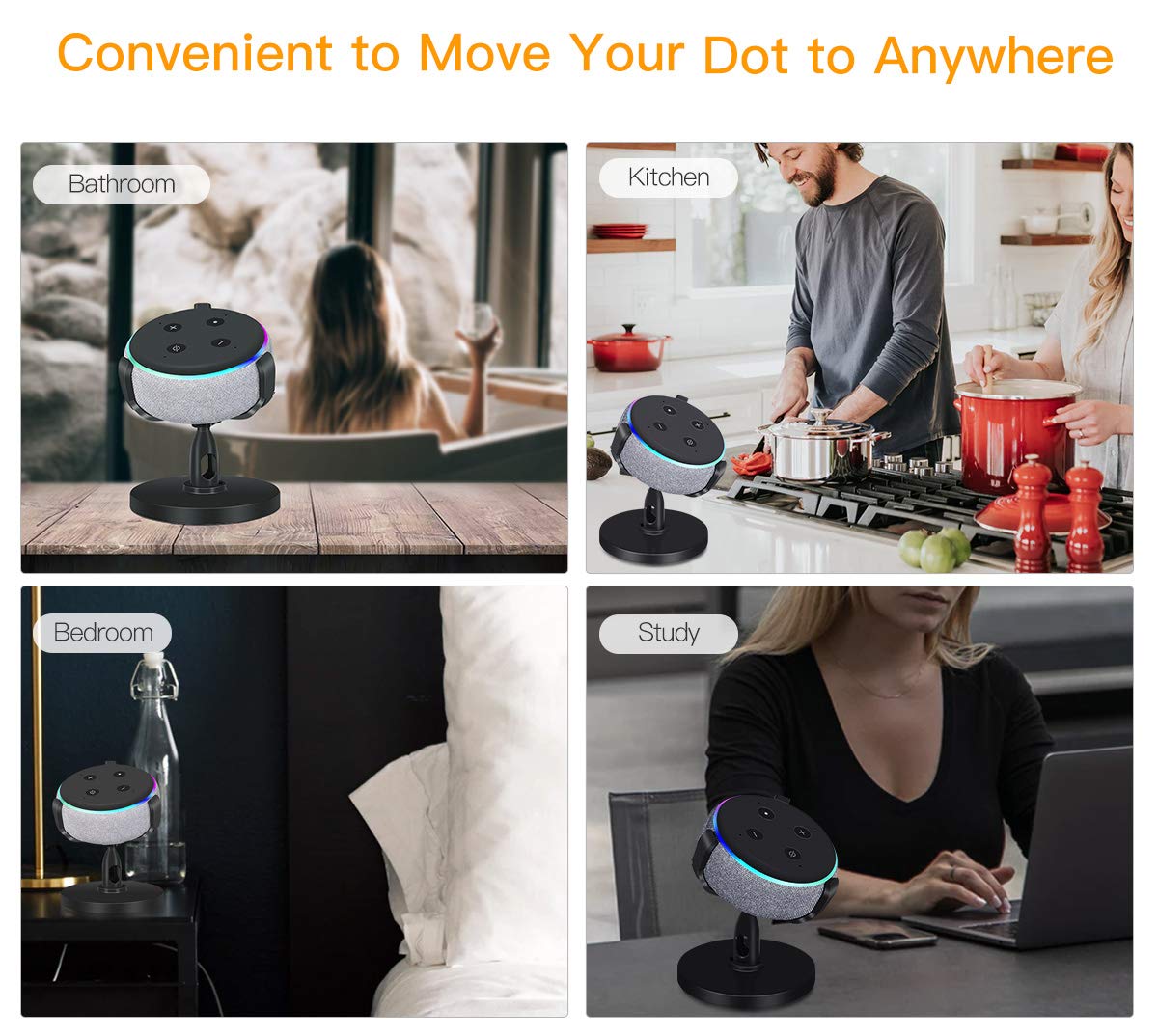 iKammo Table Stand Holder for Dot 3rd Gen - 360°Rotatable Rubber Pedestal Stand Bracket Mount, Dot 3rd Gen Accessories for Smart Home, Enhanced Sound Surround(Black)