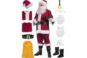 ZIW 11pcs Santa Claus Costume for Men Deluxe Adults Santa Suit Christmas Xmas Santa Outfit Wine Red