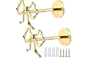 Patioer Bow Curtain Holdbacks, 2pcs Gold Metal Decorative Curtain Tiebacks Wall Mounted Bow Wall Hooks for Bedroom Living Roo