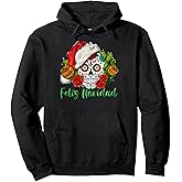 Feliz Navidad Sugar Skull With Santa Hat Christmas Pajamas Pullover Hoodie
