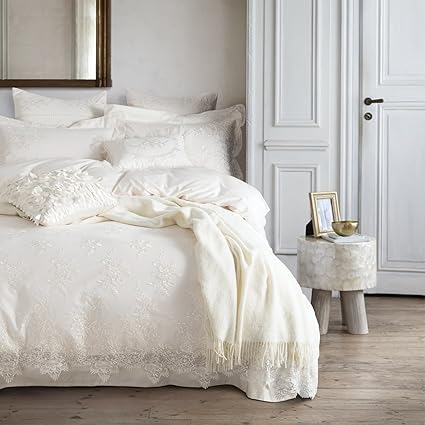 Amazon Com 100 Egyptian Cotton White Lace Duvet Cover Set