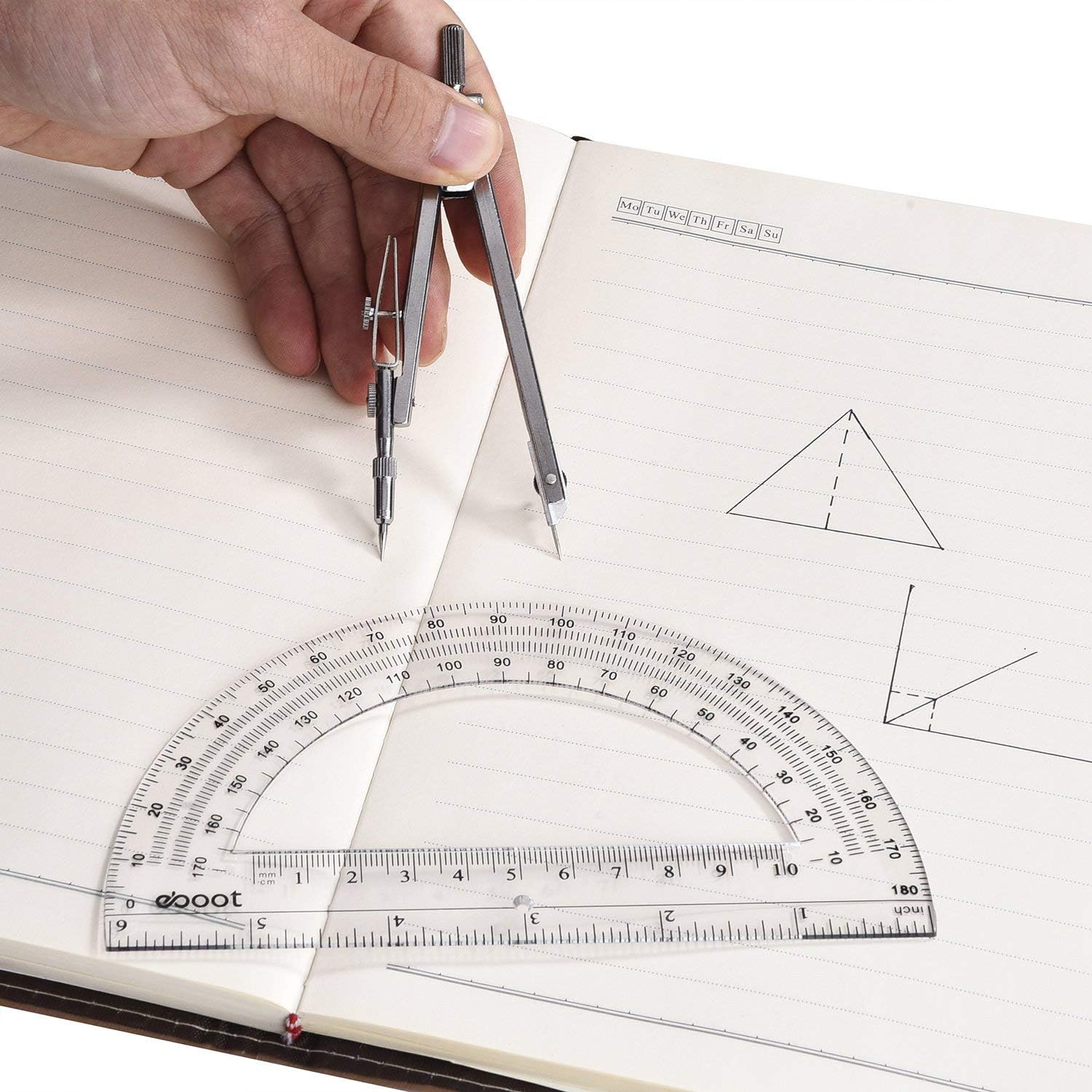 Student Geometry Math Set, Drawing Compass and 6 Inch Clear Swing Arm Protractors 180 Degree Math Protractor (Style 1) : Office Products