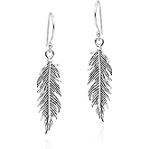 AeraVida Flowing Resilient Feather Drop .925 Sterling Silver Dangle Earrings | Elegant and Unique Women's Jewelry Accessory