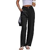 heipeiwa Women's Linen Casual High Waist Wide Leg Straight Dress Cotton Linen Pants Button Trousers