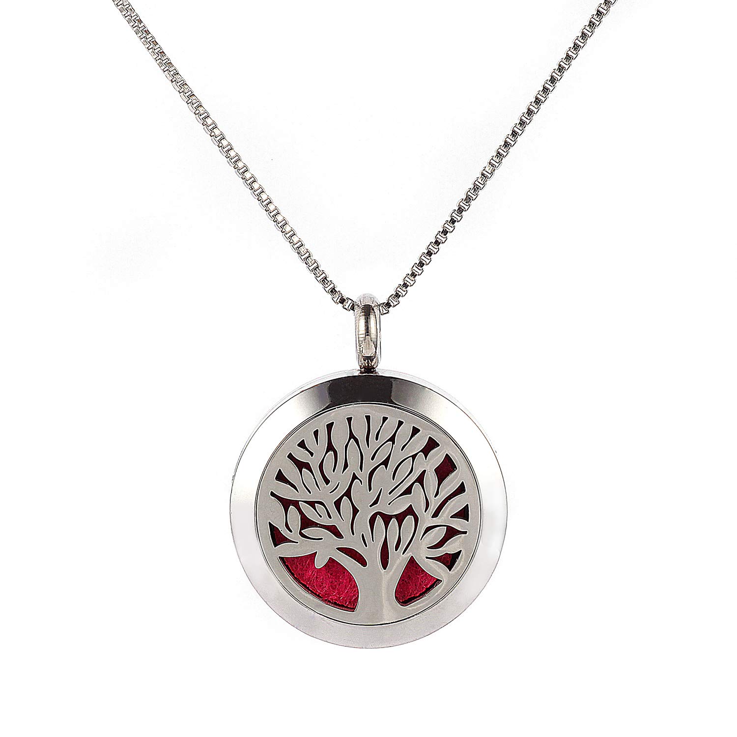 Tree of Life Pendant Aromatherapy Essential Oil Diffuser Stainless Steel Locket Pendant Necklace 5 Felt Pads