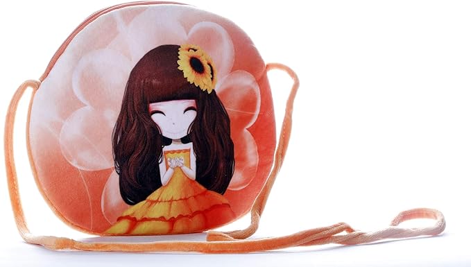 HC Toys LLP | Princesses Soft Cute Cartoon Printed Canvas Material Sling Bags for Baby Girls Kids Casual Purse (Age 1 to 8 Years) | Orange