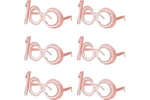 PAGATHER 100th Birthday Glasses - 6 Pairs Rose Gold 100 Years Old Glasses with Rhinestones Frame, Funny Plastic Costume Photo Booth Props for 100th Anniversary Party Decorations
