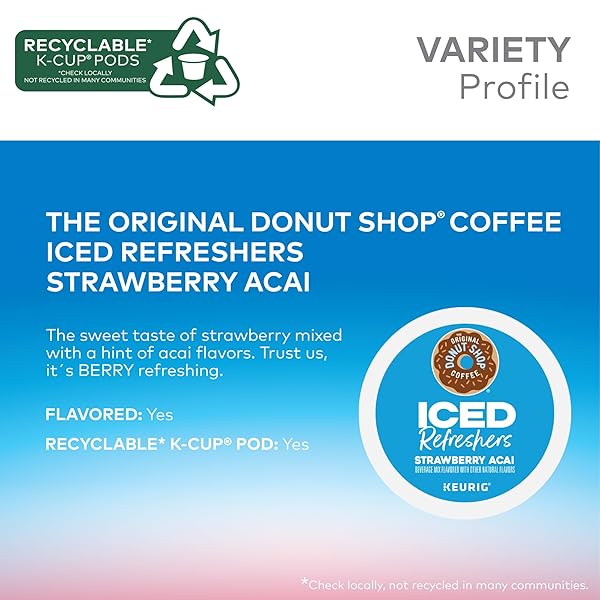 THE ORIGINAL DONUT SHOP ICED REFRESHERS, STRAWBERRY AÇAÍ FLAVOR, KEURIG SINGLE SERVE K-CUP PODS, 20 COUNT