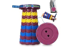 XplrKamp Retractable Folding Stool - Heavy Duty 400 lb Collapsible Portable Stool for Camping, Hiking, Fishing, Indoor/Outdoor with Non-Slip Base and Lightweight Design (Purple Yellow, 1-Pack)