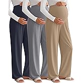Sweetyweee 3 Pack Women's Maternity Pants Loose Wide Leg Pregnancy Sweatpants Over The Belly Lounge Pants Pajama with Pockets