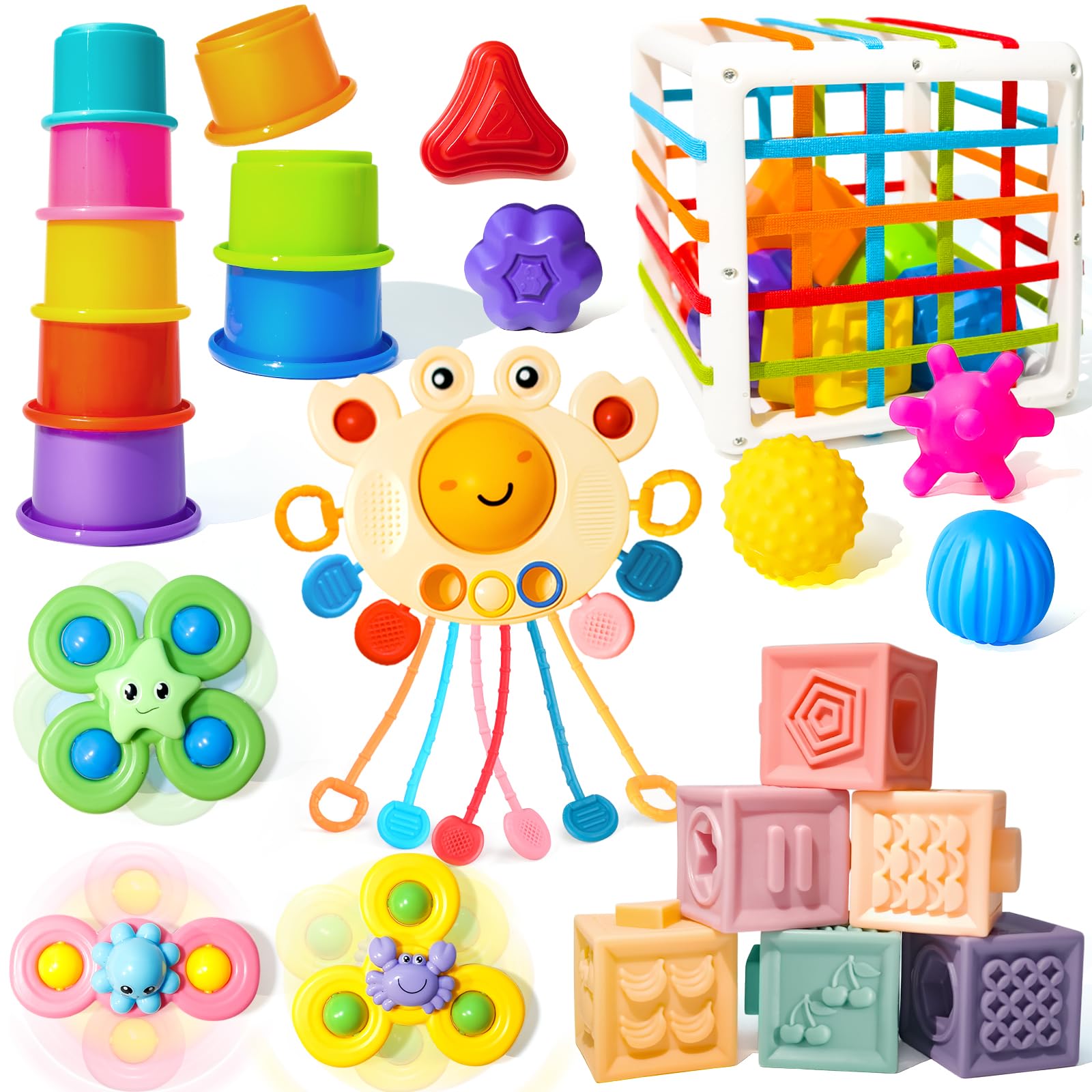 Photo 1 of Montessori Toys for Babies 0-3-6-12 Months, 6 in 1 Baby Toys 4 5 6 7 8 9 Month Old, Baby Blocks Stacking Toys, Infant Baby Sensory Development Learning Toys Gifts for 1 2 3 Year Old Boys Girls