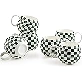 LAUCHUH 18oz Coffee Mugs, Large Coffee Cups Ceramic Checkered Cappuccino Cups with Handle Mug Set of 6 for Valentine's Day, Tea, Cocoa, Milk, Green and White