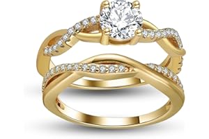 GINGER LYNE COLLECTION Queena CZ Wedding Ring Set for Women 14k Gold Sterling Silver Engagement Ring and Band Set Fake Engagement Wedding Band for Women, Travel Bridal Sets, Cubic Zirconia Promise for Her
