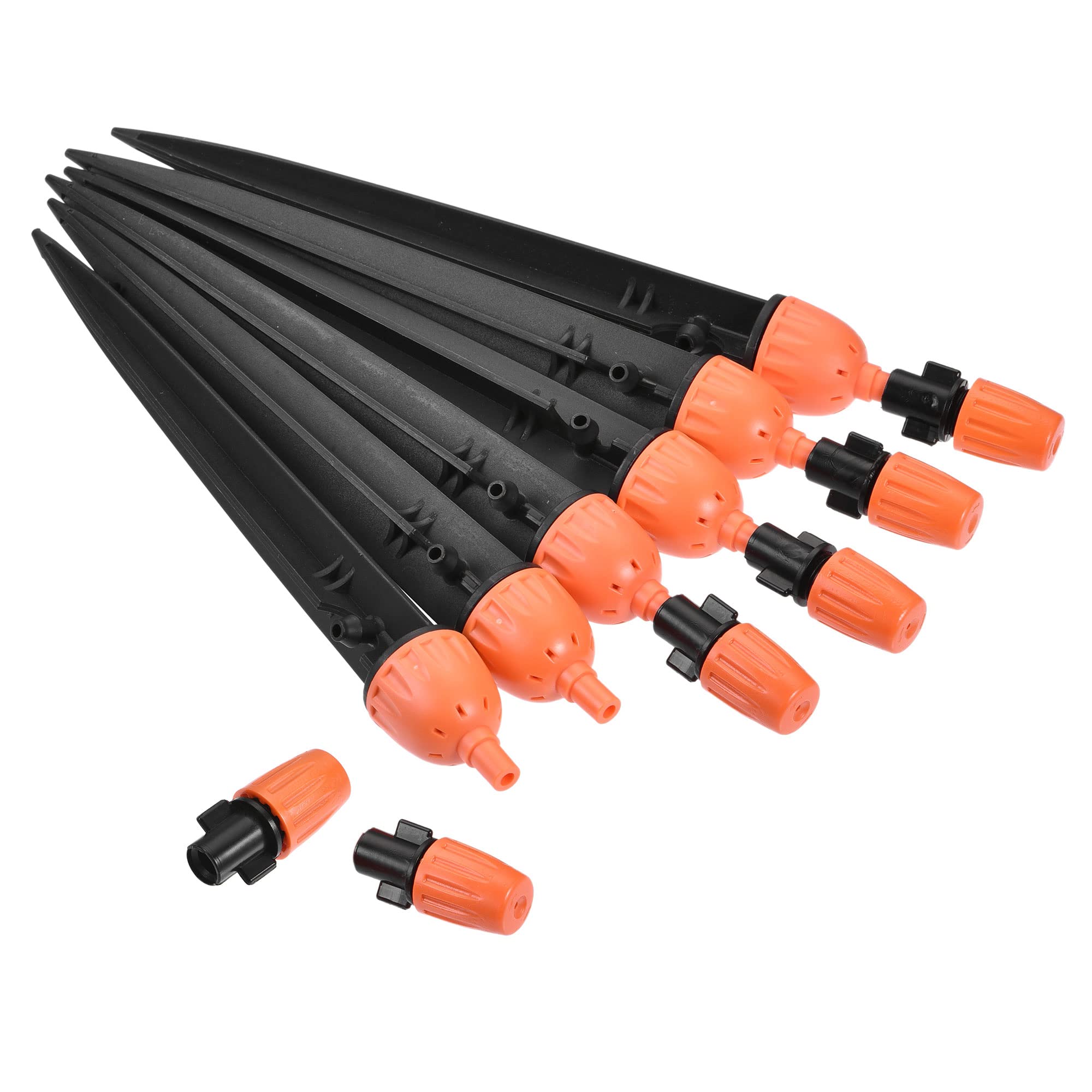 M METERXITY 8 Pack Drip Emitters - Garden Lawn Double Head Adjustable 360 Degree Irrigation Dripper Sprinklers Apply to Watering System (205mm Orange, Black)