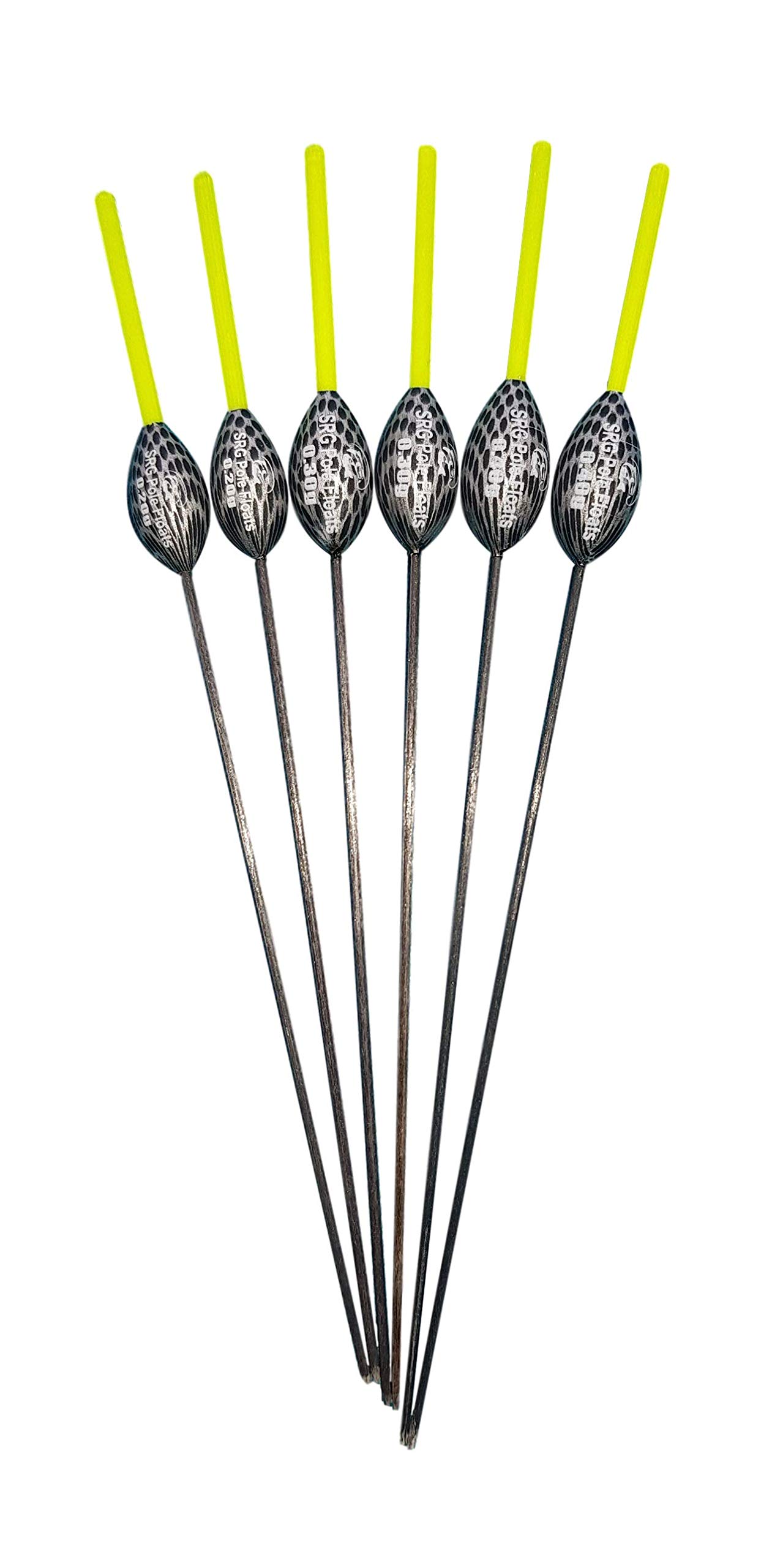 SRG Pole Floats SRG006 Pack of 6 x Pole Floats All-round Fiberglass Yellow Tip (2 x 0.2g / 2 x 0.3g / 2 x 0.4g)