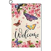 Baccessor Spring Summer Garden Flag Floral Bird Butterfly Flowers Welcome Spring Summer Flag 12.5 x 18 Inch Double Sided Burlap Small Spring Summer Flag for Outside Decor
