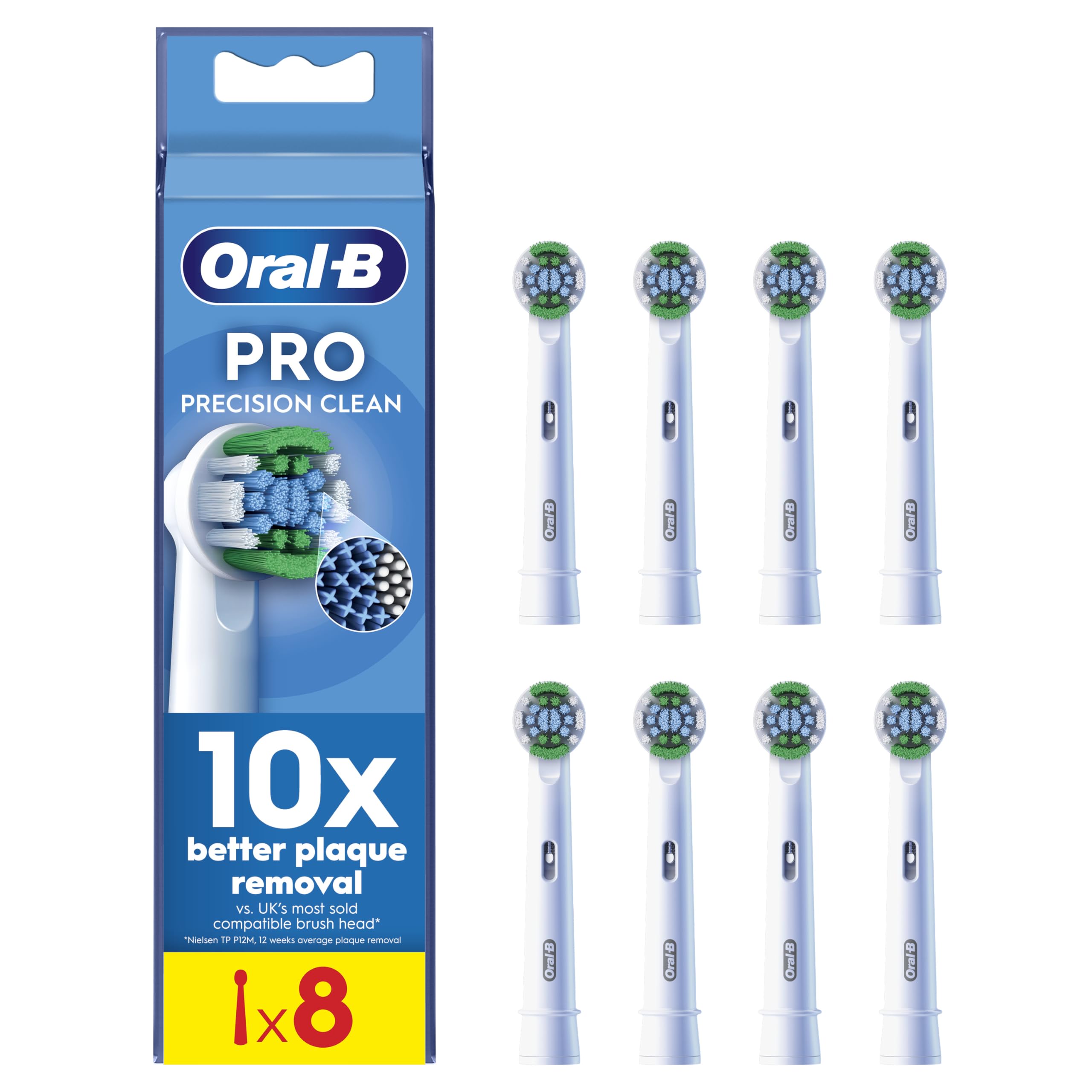 Oral-B Pro Precision Clean Electric Toothbrush Head, X-Shape And Angled Bristles for Deeper Plaque Removal, Pack of 8 Toothbrush Heads, White