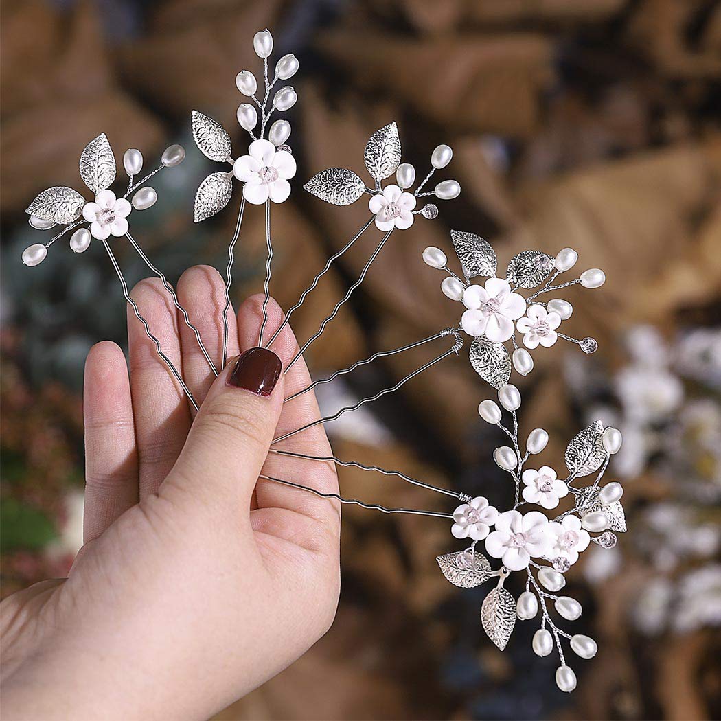 Flower Bride Wedding Hair Pins Silver Bridal Hair Pieces  display picture 3