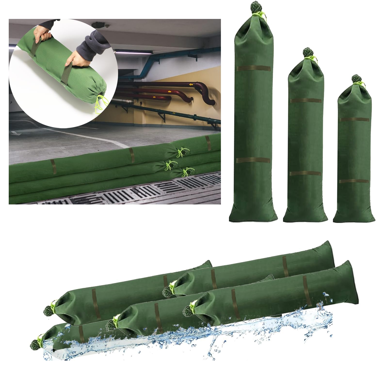 Estresen Sandbag for Flood Protection, Pack of 2, 150 x 20 cm with Handles, Canvas Flood Barrier for Home Store, Garage, Garden