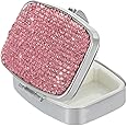 EveryBling Pill Organizer Travel,Square Small Metal Pill Box Case,Compact Medicine Vitamin Container,Portable Pill Holder Bottle for Women(Pink)