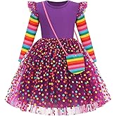 Uleecca Toddler Girls Dresses Long Sleeve Rainbow Tutu Dress Fall Winter School Holiday Party Casual Dress 3-8Y