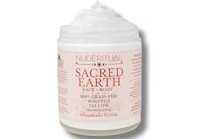Nude Ritual 100% Grass-Fed Whipped Tallow Balm for Skin Care – Face + Body – Natural Moisturizer Lotion, 4 oz (Sacred Earth)